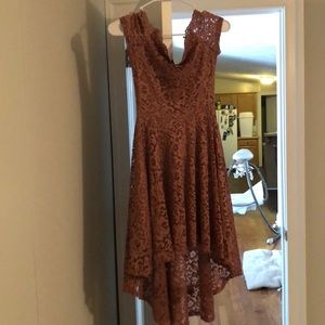 Windsor high low off the shoulder dress